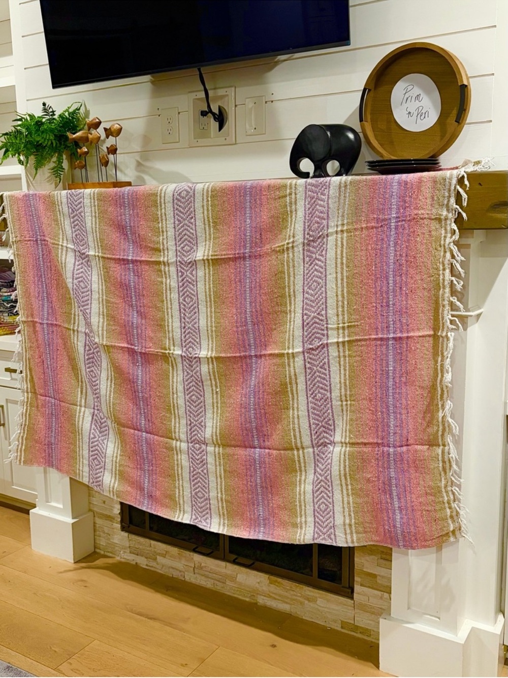 Mexican Falsa Blanket – Woven Striped Serape Throw with Fringe